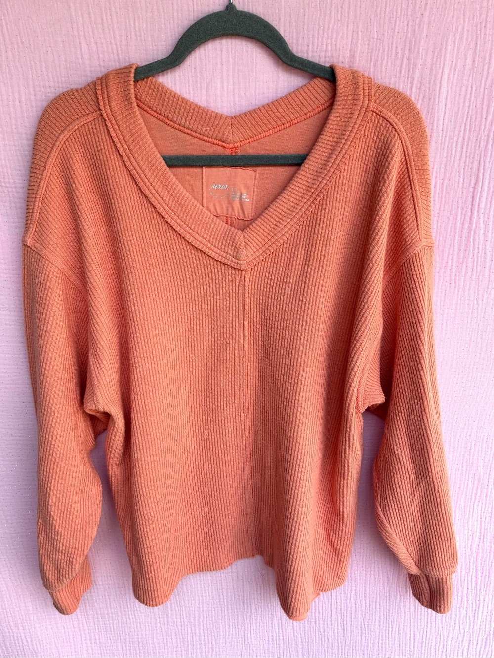 Aerie Oversized Waffle Knit V-Neck Sweater Pullover Size Small